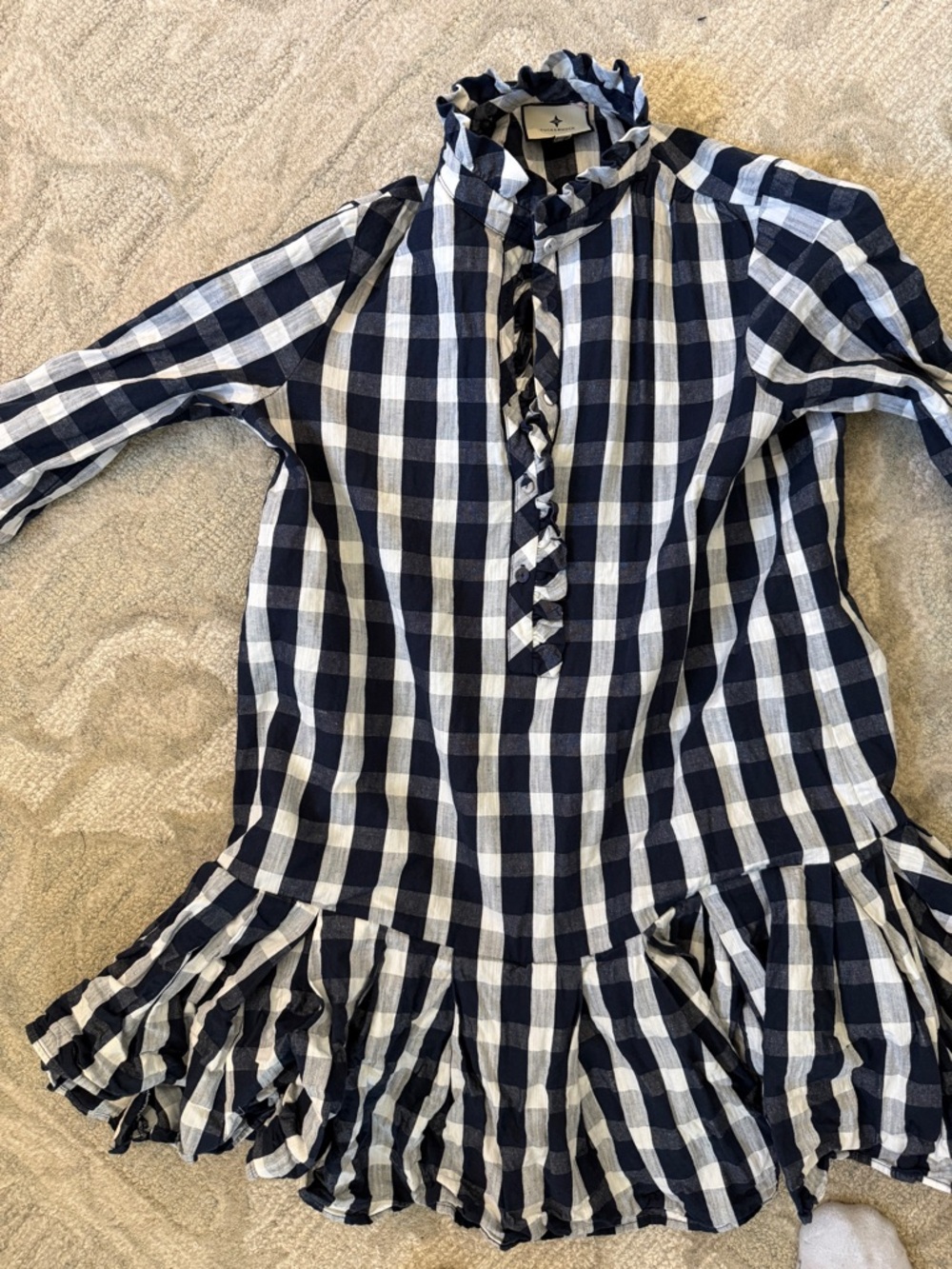 Tuckernuck Navy and White Gingham Ruffle Mini Dress